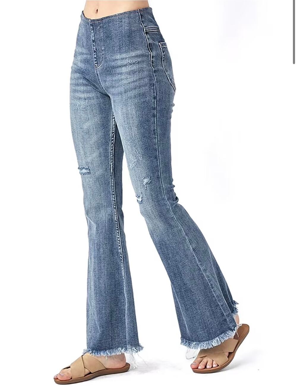 Risen Jeans Womens Juniors High Rise Pull On Flares Medium Denim